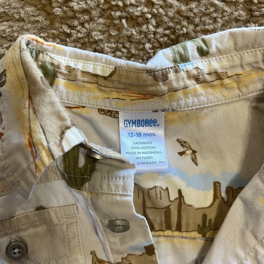 Gymboree boys’ button-down shirt 12-18 months brown cactus southwest - Picture 3 of 4